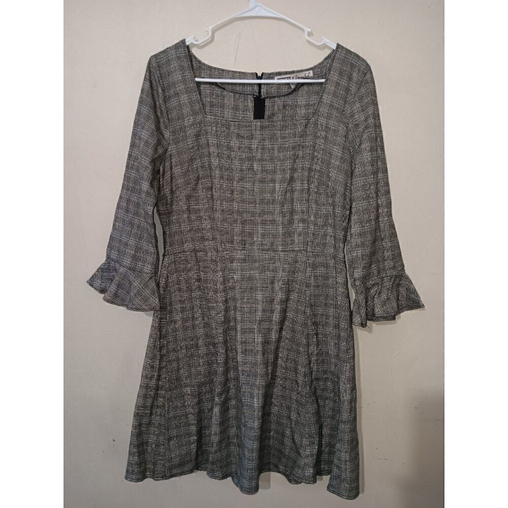 NEW Women's Large Gypsies And Moondust Black & Yellow Plaid Bell Sleeve Dress